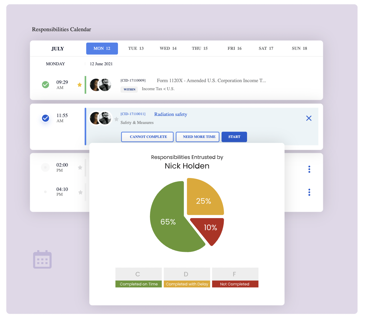 responsibilities calendar-vcomply